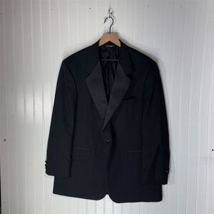 Bill‎ Blass Black Wool Tuxedo Blazer 44L Satin Lapel Jacket Formal Classic VTG